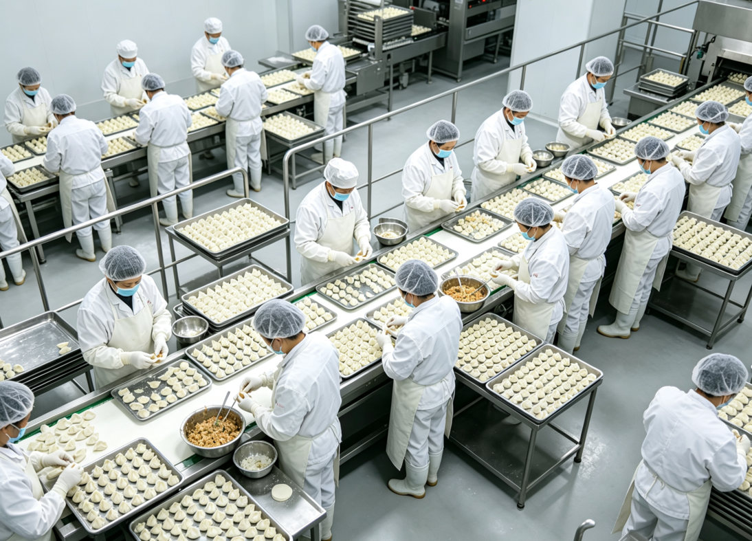 食品厂流水线包饺子照片生成 食品厂流水线包饺子照片生成